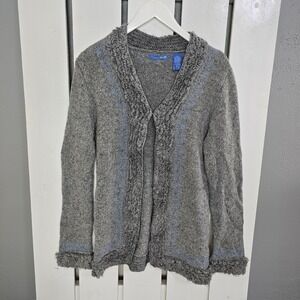 dELiA*s Y2K Cardigan Large Grey Embroidered Lizzie McGuire Quirky‎ Boho Eclectic